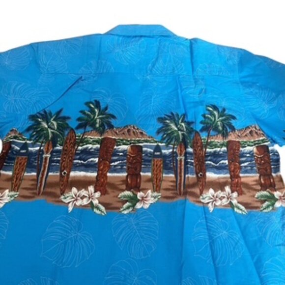 NEW Favant Aloha Shirt Men’s Size Large Hawaiian Blue Short Sleeve Button Up - Picture 5 of 14